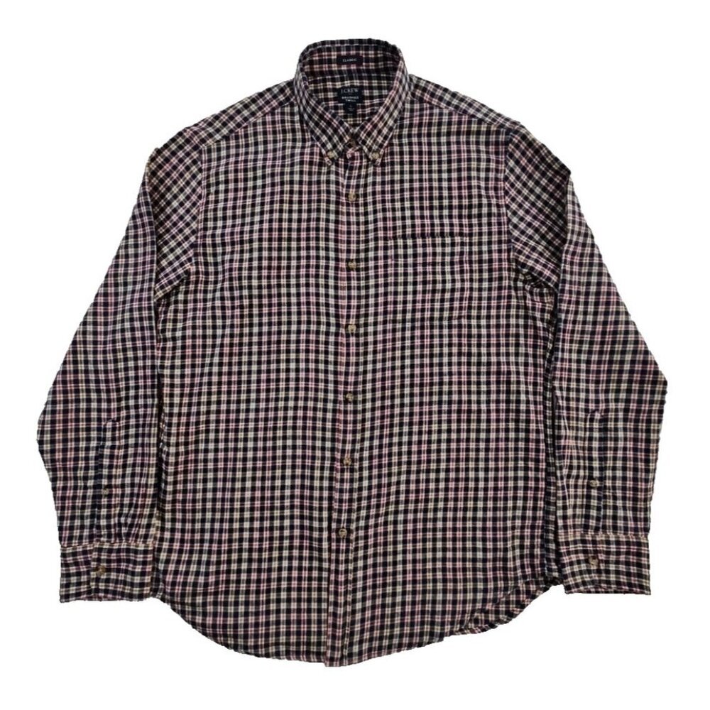 J.Crew Brushed Twill Classic Fit Men’s L Navy Blue Plaid Lightweight Flannel EUC